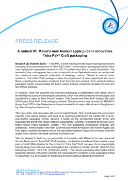 Tetra Pak Craft with Malee Press Release OCT2020(EN)