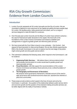 RSA City Growth Commission: Evidence from London Councils