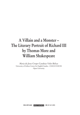 The Literary Portrait of Richard III by Thomas More and William Shakespeare