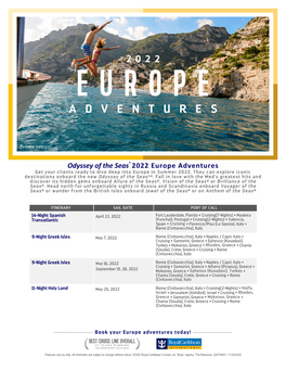 Odyssey of the Seas® 2022 Europe Adventures Get Your Clients Ready to Dive Deep Into Europe in Summer 2022