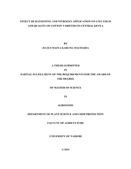 Effect of Ratooning and Nitrogen Application on Lint Yield and Quality of Cotton Varieties in Central Kenya