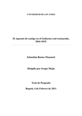 El Aparato De Castigo En El Gobierno Real Restaurado, 1816-1819