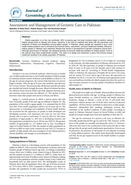 Assessment and Management of Geriatric Care in Pakistan