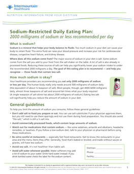 2000 Milligrams of Sodium Or Less Recommended Per Day