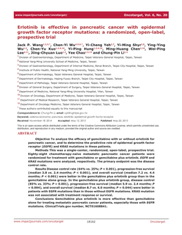 Erlotinib Is Effective in Pancreatic Cancer with Epidermal Growth Factor Receptor Mutations: a Randomized, Open-Label, Prospective Trial