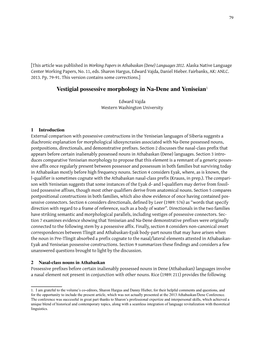 Vestigial Possessive Morphology in Na-Dene and Yeniseian1