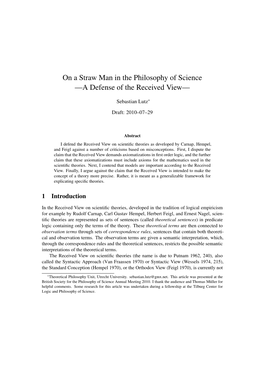 On a Straw Man in the Philosophy of Science —A Defense of the Received View—