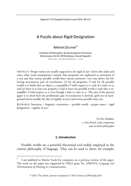 A Puzzle About Rigid Designation