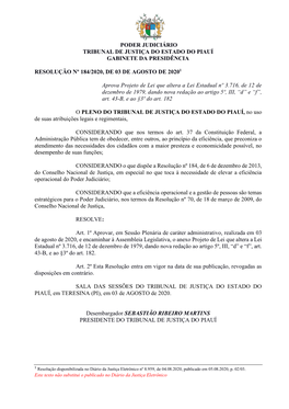 Poder Judiciário Tribunal De Justiça Do Estado Do Piauí Gabinete Da Presidência