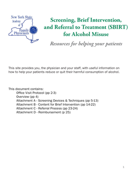 Screening, Brief Intervention, and Referral to Treatment (SBIRT) for Alcohol Misuse Resources for Helping Your Patients