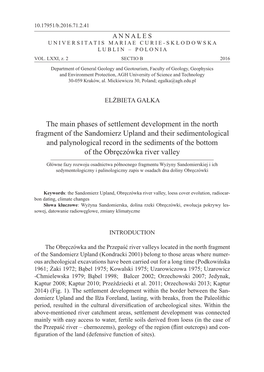 The Main Phases of Settlement Development in the North Fragment