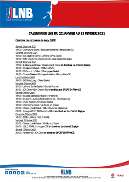 Calendrier Lnb Du 22 Janvier Au 13 Fevrier 2021