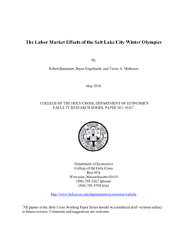 The Labor Market Effects of the Salt Lake City Winter Olympics