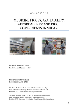 Medicine Prices, Availability, Affordability and Price Components in Sudan