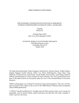 The Economic Consequences of Political Hierarchy: Evidence from Regime Changes in China, Ad1000-2000