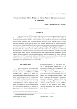 Taura Syndrome Virus Disease in Farm-Reared Penaeus Monodon in Thailand