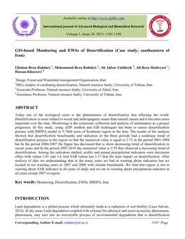 GIS-Based Monitoring and Ewss of Desertification (Case Study; Southeastern of Iran)