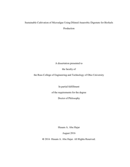 Sustainable Cultivation of Microalgae Using Diluted Anaerobic Digestate for Biofuels