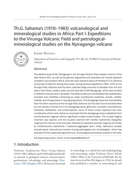 (1910–1983) Volcanological and Mineralogical Studies in Africa: Part I