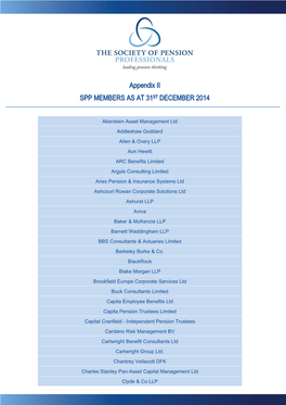 Appendix II SPP MEMBERS AS at 31ST DECEMBER 2014