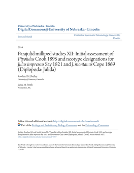 Initial Assessment of Ptyoiulus Cook 1895 and Neotype Designations for Julus Impressus Say 1821 and J