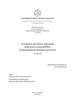 L'orchestra Del Teatro Alla Scala Nella Prima Metà Dell'800