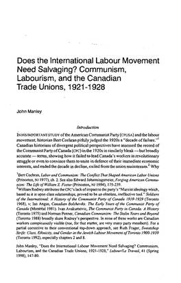 Communism, Labourism, and the Canadian Trade Unions, 1921-1928