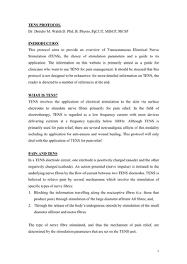 TENS Protocol by Dr Deirdre Walsh