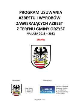 Program Usuwania Azbestu I Wyrobów Zawierających Azbest Z Terenu Gminy Orzysz Na Lata 2013 – 2032