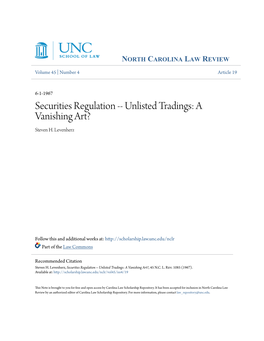 Securities Regulation -- Unlisted Tradings: a Vanishing Art? Steven H