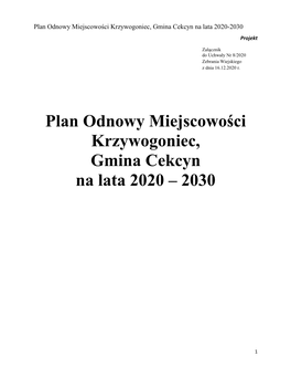 Plan Odnowy Miejscowości Krzywogoniec, Gmina Cekcyn Na Lata 2020-2030 Projekt