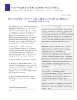 Interventions to Promote Health and Increase Health Care Efficiency: December 2015 Update