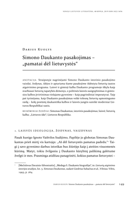 Simono Daukanto Pasakojimas – „Pamatai Dėl Lietuvystės“