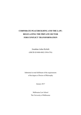 Corporate Peacebuilding and the Law: Regulating the Private Sector for Conflict Transformation