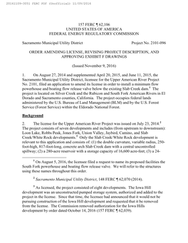 FERC Project No 2101 License Amendment Order