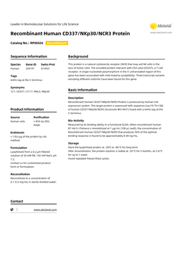 Recombinant Human CD337/Nkp30/NCR3 Protein