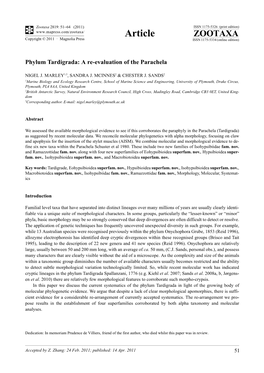 Phylum Tardigrada: a Re-Evaluation of the Parachela