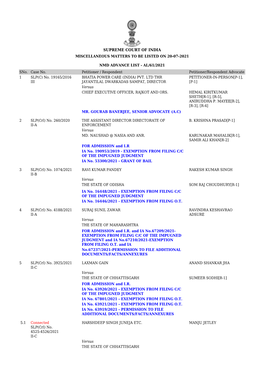 Supreme Court of India Miscellaneous Matters to Be Listed on 20-07-2021