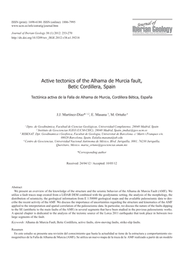 Active Tectonics of the Alhama De Murcia Fault, Betic Cordillera, Spain