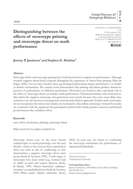 Distinguishing Between the Effects of Stereotype Priming and Stereotype