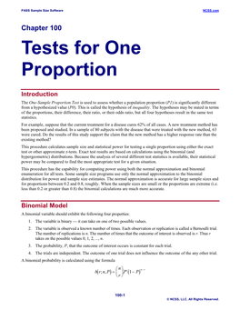 Tests for One Proportion