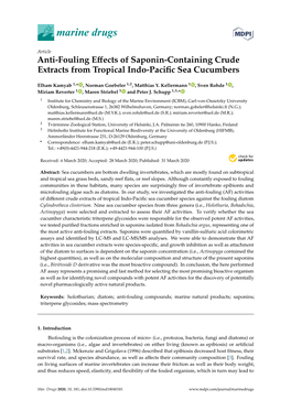 Anti-Fouling Effects of Saponin-Containing Crude Extracts