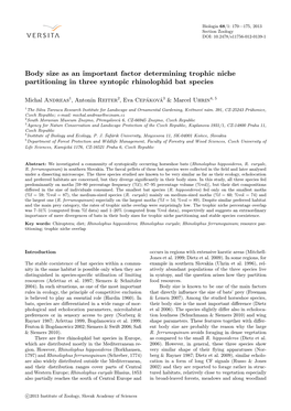 Body Size As an Important Factor Determining Trophic Niche Partitioning in Three Syntopic Rhinolophid Bat Species