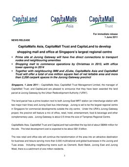 Capitamalls Asia, Capitamall Trust and Capitaland to Develop