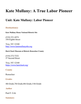 Kate Mullany: a True Labor Pioneer