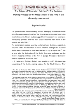 Operation Reinhard”1: the Decision- Making Process for the Mass Murder of the Jews in the Generalgouvernement