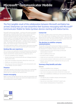 Microsoft® Communicator Mobile for Nokia Devices