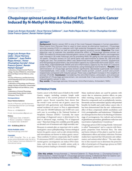 Chuquiraga Spinosa Lessing: a Medicinal Plant for Gastric Cancer Induced by N-Methyl-N-Nitroso-Urea (NMU)