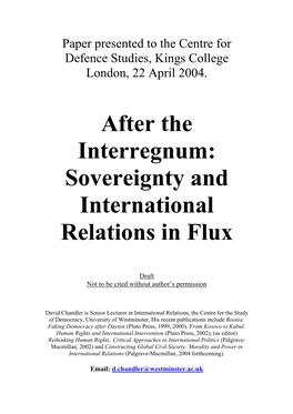 After the Interregnum: Sovereignty and International Relations in Flux