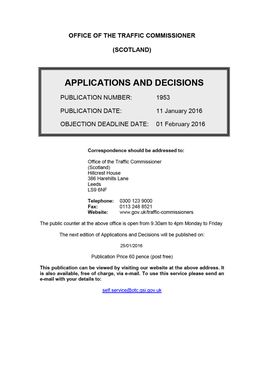 APPLICATIONS and DECISIONS 11 January 2016